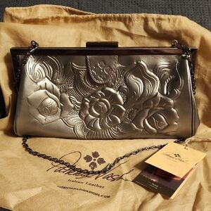 Patricia Nash Silver Floral Embossed Clutch with Chain Strap